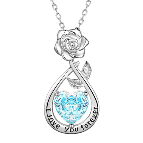Geburtsstein-Blumenkette für Damen, 925 Sterlingsilber, Herzanhänger mit Rosenschliff und Zirkonia, Schmuckstück, Weihnachts-, Valentinstags- oder Geburtstagsgeschenk für Mutter und Tochter