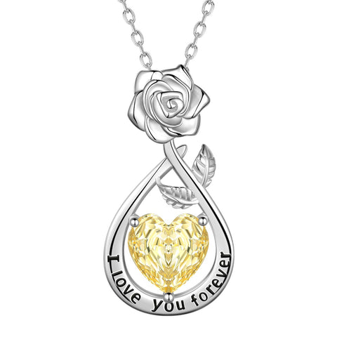 Geburtsstein-Blumenkette für Damen, 925 Sterlingsilber, Herzanhänger mit Rosenschliff und Zirkonia, Schmuckstück, Weihnachts-, Valentinstags- oder Geburtstagsgeschenk für Mutter und Tochter