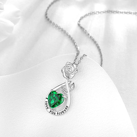 Geburtsstein-Blumenkette für Damen, 925 Sterlingsilber, Herzanhänger mit Rosenschliff und Zirkonia, Schmuckstück, Weihnachts-, Valentinstags- oder Geburtstagsgeschenk für Mutter und Tochter