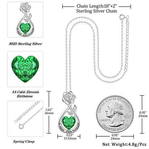 Geburtsstein-Blumenkette für Damen, 925 Sterlingsilber, Herzanhänger mit Rosenschliff und Zirkonia, Schmuckstück, Weihnachts-, Valentinstags- oder Geburtstagsgeschenk für Mutter und Tochter