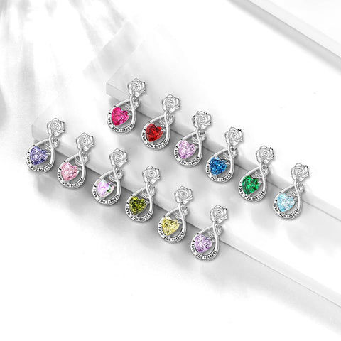 Geburtsstein-Blumenkette für Damen, 925 Sterlingsilber, Herzanhänger mit Rosenschliff und Zirkonia, Schmuckstück, Weihnachts-, Valentinstags- oder Geburtstagsgeschenk für Mutter und Tochter