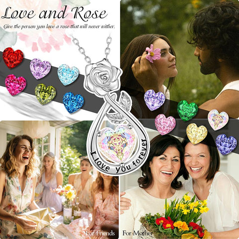 Geburtsstein-Blumenkette für Damen, 925 Sterlingsilber, Herzanhänger mit Rosenschliff und Zirkonia, Schmuckstück, Weihnachts-, Valentinstags- oder Geburtstagsgeschenk für Mutter und Tochter