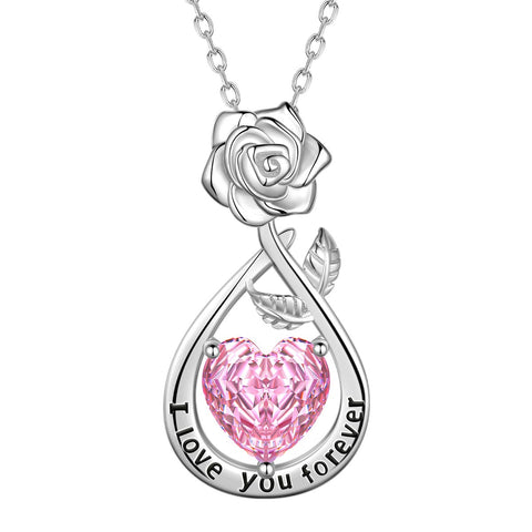 Geburtsstein-Blumenkette für Damen, 925 Sterlingsilber, Herzanhänger mit Rosenschliff und Zirkonia, Schmuckstück, Weihnachts-, Valentinstags- oder Geburtstagsgeschenk für Mutter und Tochter