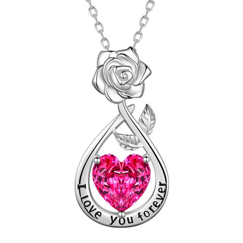 Geburtsstein-Blumenkette für Damen, 925 Sterlingsilber, Herzanhänger mit Rosenschliff und Zirkonia, Schmuckstück, Weihnachts-, Valentinstags- oder Geburtstagsgeschenk für Mutter und Tochter