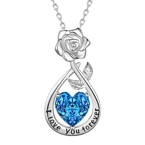 Geburtsstein-Blumenkette für Damen, 925 Sterlingsilber, Herzanhänger mit Rosenschliff und Zirkonia, Schmuckstück, Weihnachts-, Valentinstags- oder Geburtstagsgeschenk für Mutter und Tochter