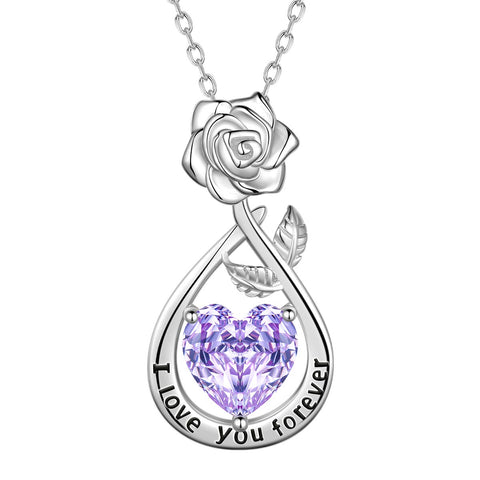Geburtsstein-Blumenkette für Damen, 925 Sterlingsilber, Herzanhänger mit Rosenschliff und Zirkonia, Schmuckstück, Weihnachts-, Valentinstags- oder Geburtstagsgeschenk für Mutter und Tochter