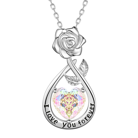 Geburtsstein-Blumenkette für Damen, 925 Sterlingsilber, Herzanhänger mit Rosenschliff und Zirkonia, Schmuckstück, Weihnachts-, Valentinstags- oder Geburtstagsgeschenk für Mutter und Tochter