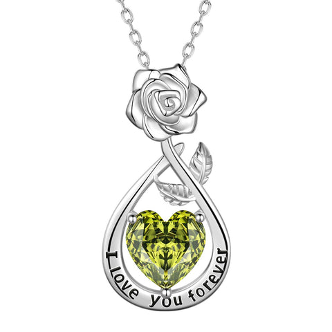 Geburtsstein-Blumenkette für Damen, 925 Sterlingsilber, Herzanhänger mit Rosenschliff und Zirkonia, Schmuckstück, Weihnachts-, Valentinstags- oder Geburtstagsgeschenk für Mutter und Tochter