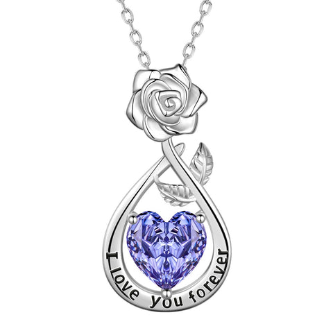 Geburtsstein-Blumenkette für Damen, 925 Sterlingsilber, Herzanhänger mit Rosenschliff und Zirkonia, Schmuckstück, Weihnachts-, Valentinstags- oder Geburtstagsgeschenk für Mutter und Tochter