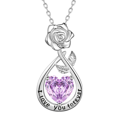 Geburtsstein-Blumenkette für Damen, 925 Sterlingsilber, Herzanhänger mit Rosenschliff und Zirkonia, Schmuckstück, Weihnachts-, Valentinstags- oder Geburtstagsgeschenk für Mutter und Tochter