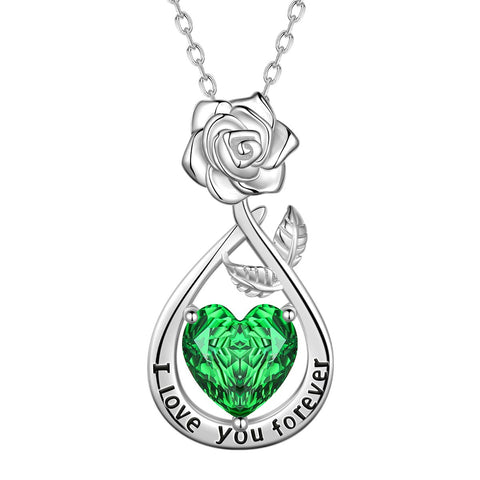 Geburtsstein-Blumenkette für Damen, 925 Sterlingsilber, Herzanhänger mit Rosenschliff und Zirkonia, Schmuckstück, Weihnachts-, Valentinstags- oder Geburtstagsgeschenk für Mutter und Tochter