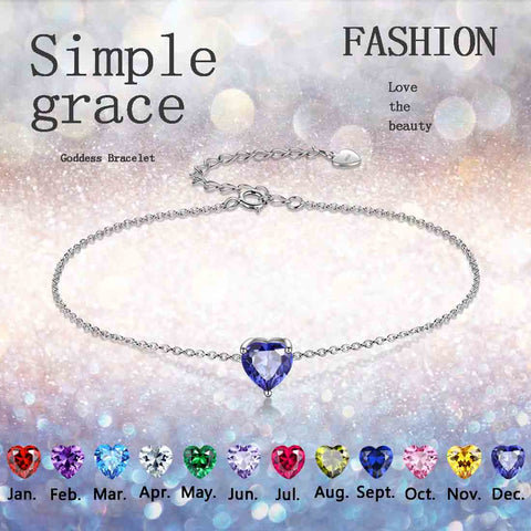 Pulseras de corazones con piedras natales para mujer, joyería para niñas, regalo de cumpleaños, plata de ley