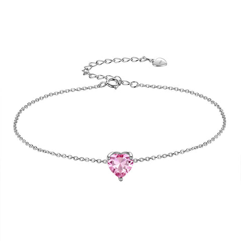Pulseras de corazones con piedras natales para mujer, joyería para niñas, regalo de cumpleaños, plata de ley