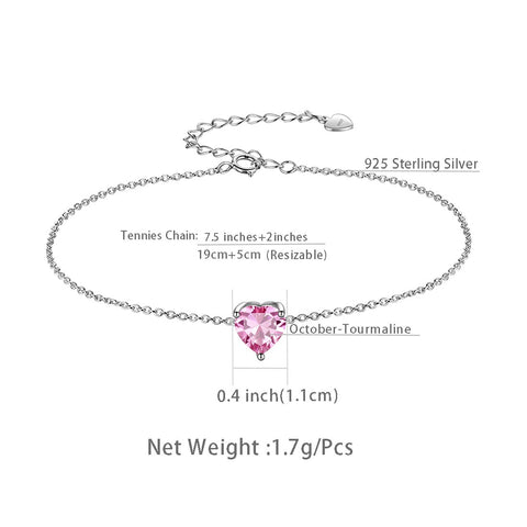Pulseras de corazones con piedras natales para mujer, joyería para niñas, regalo de cumpleaños, plata de ley