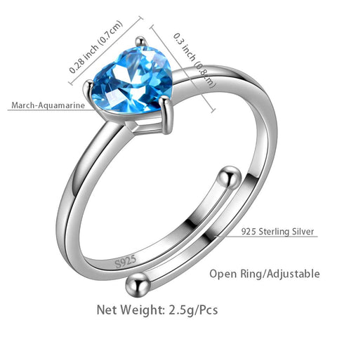Bagues cœurs avec pierre de naissance pour femmes et filles, bijoux cadeau d'anniversaire en argent sterling