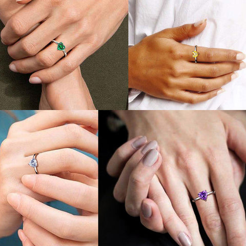 Bagues cœurs avec pierre de naissance pour femmes et filles, bijoux cadeau d'anniversaire en argent sterling