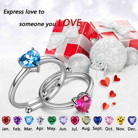 Bagues cœurs avec pierre de naissance pour femmes et filles, bijoux cadeau d'anniversaire en argent sterling
