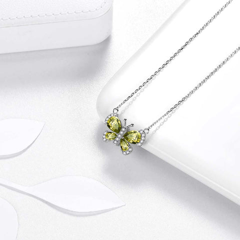 Butterfly Necklace Birthstone August Peridot Pendant Women Girls Jewelry Birthday Gift