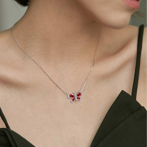 Schmetterlings-Halskette, Geburtsstein, Januar-Granat-Anhänger, Damen- und Mädchen-Schmuck, Geburtstagsgeschenk