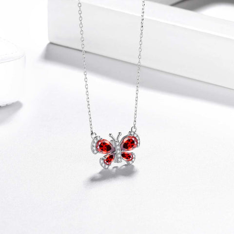 Schmetterlings-Halskette, Geburtsstein, Januar-Granat-Anhänger, Damen- und Mädchen-Schmuck, Geburtstagsgeschenk