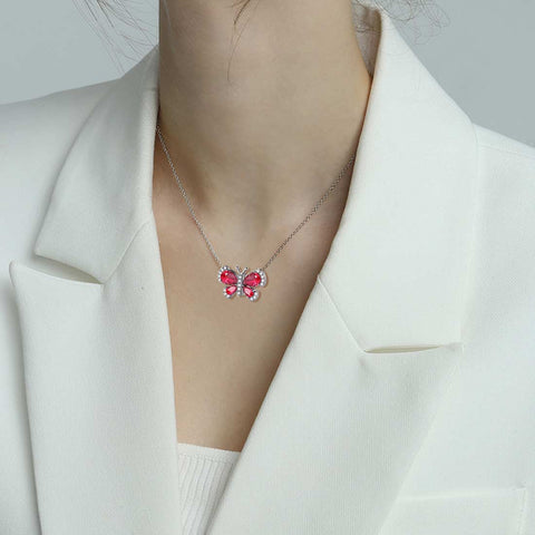 Butterfly Necklace Birthstone July Ruby Pendant Women Girls Jewelry Birthday Gift