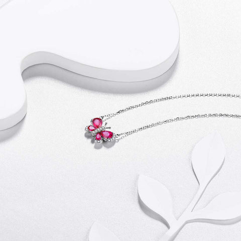 Butterfly Necklace Birthstone July Ruby Pendant Women Girls Jewelry Birthday Gift