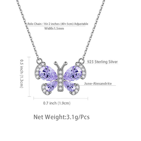 Butterfly Necklace Birthstone June Alexandrite Pendant Women Girls Jewelry Birthday Gift