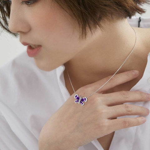 Collana a farfalla Birthstone Febbraio Ametista Ciondolo Donna Ragazza Gioielli Regalo di compleanno