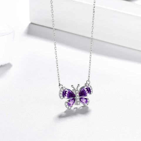 Collana a farfalla Birthstone Febbraio Ametista Ciondolo Donna Ragazza Gioielli Regalo di compleanno