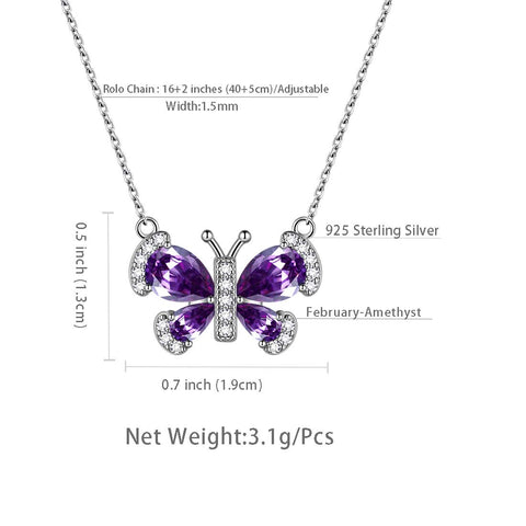 Collana a farfalla Birthstone Febbraio Ametista Ciondolo Donna Ragazza Gioielli Regalo di compleanno