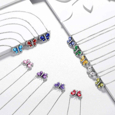 Butterfly Necklace Birthstone July Ruby Pendant Women Girls Jewelry Birthday Gift