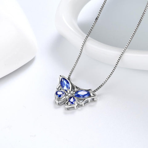 Collana con ciondolo a forma di farfalla, pietra portafortuna di dicembre, tanzanite, gioielli da donna, regalo di compleanno