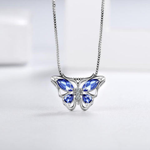 Collana con ciondolo a forma di farfalla, pietra portafortuna di dicembre, tanzanite, gioielli da donna, regalo di compleanno