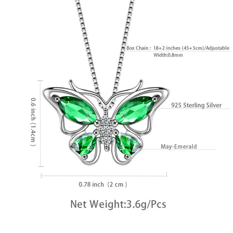 Schmetterling-Anhänger-Halskette, Geburtsstein, Mai-Smaragd, Damen- und Mädchen-Schmuck, Geburtstagsgeschenk
