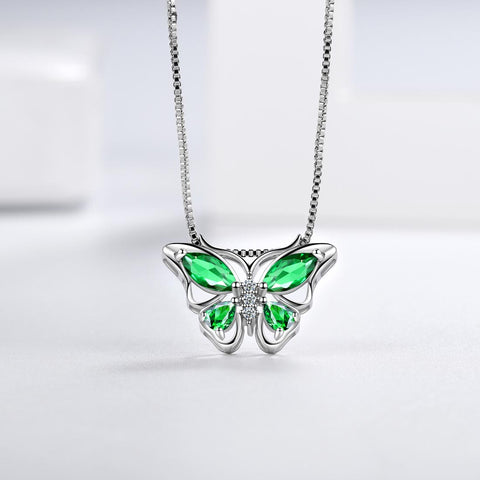 Schmetterling-Anhänger-Halskette, Geburtsstein, Mai-Smaragd, Damen- und Mädchen-Schmuck, Geburtstagsgeschenk