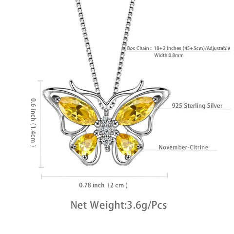Collier pendentif papillon pierre de naissance novembre Citrine femmes filles bijoux cadeau d'anniversaire