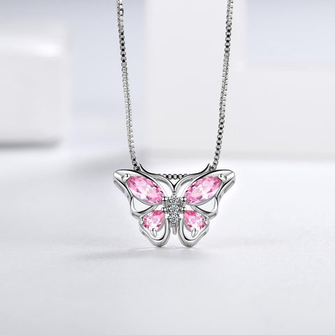 Collana con ciondolo a forma di farfalla, pietra portafortuna, tormalina di ottobre, gioielli da donna, regalo di compleanno