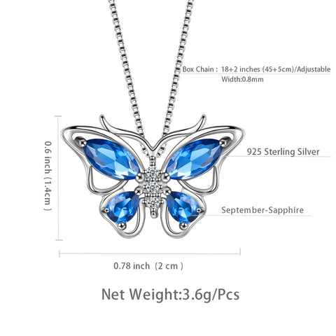 Collana con ciondolo a forma di farfalla, pietra portafortuna, settembre, zaffiro, gioielli da donna, regalo di compleanno