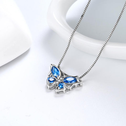 Collana con ciondolo a forma di farfalla, pietra portafortuna, settembre, zaffiro, gioielli da donna, regalo di compleanno