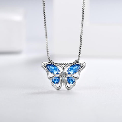 Collana con ciondolo a forma di farfalla, pietra portafortuna, settembre, zaffiro, gioielli da donna, regalo di compleanno