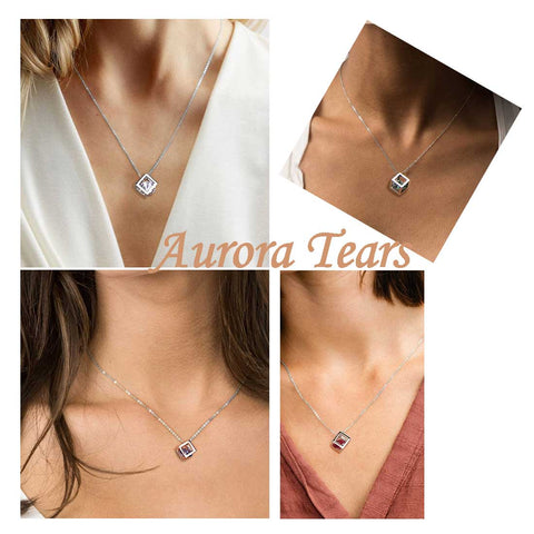 Collier avec pendentif en forme de cube 3D avec pierre de naissance du mois d'avril, bijoux pour femmes et filles, cadeau d'anniversaire en argent sterling