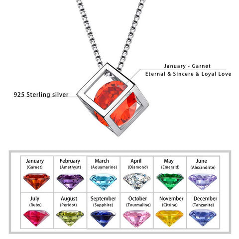 Collier avec pendentif en forme de Cube 3D, pierre de naissance de janvier, grenat, bijoux pour femmes et filles, cadeau d'anniversaire, en argent sterling