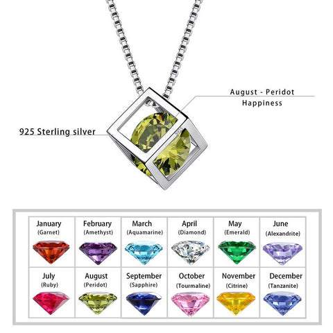 Cubo 3D Birthstone Agosto Peridoto Collana Ciondolo Donne Ragazze Gioielli Regalo di compleanno Argento sterling