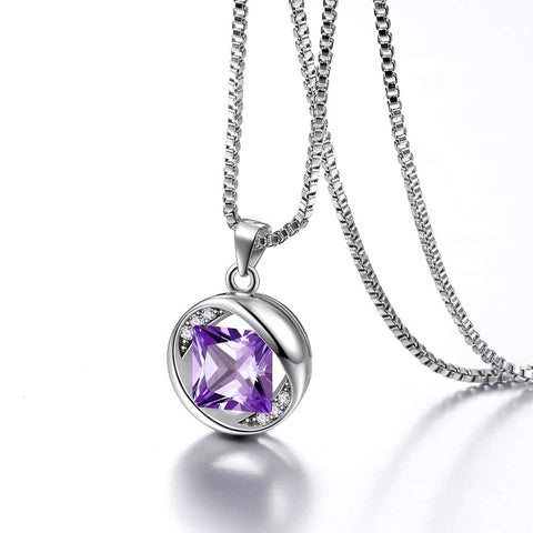 Collier rond en améthyste avec pierre de naissance de février, pendentif pour femmes et filles, bijoux cadeau d'anniversaire