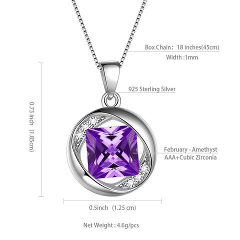 Collier rond en améthyste avec pierre de naissance de février, pendentif pour femmes et filles, bijoux cadeau d'anniversaire