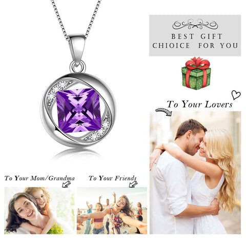 Collier rond en améthyste avec pierre de naissance de février, pendentif pour femmes et filles, bijoux cadeau d'anniversaire