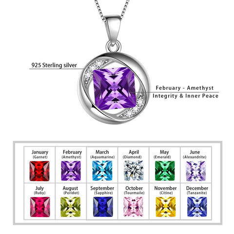 Collier rond en améthyste avec pierre de naissance de février, pendentif pour femmes et filles, bijoux cadeau d'anniversaire