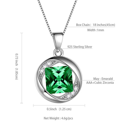 Collier rond avec pierre de naissance et émeraude de mai, pendentif pour femmes et filles, bijoux cadeau d'anniversaire
