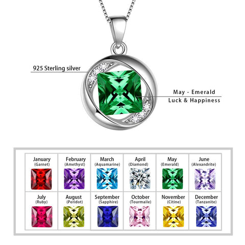 Collier rond avec pierre de naissance et émeraude de mai, pendentif pour femmes et filles, bijoux cadeau d'anniversaire