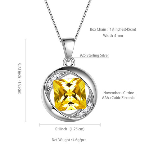 Collana rotonda con pietra portafortuna di novembre, collana con citrino, regalo di compleanno per gioielli da donna